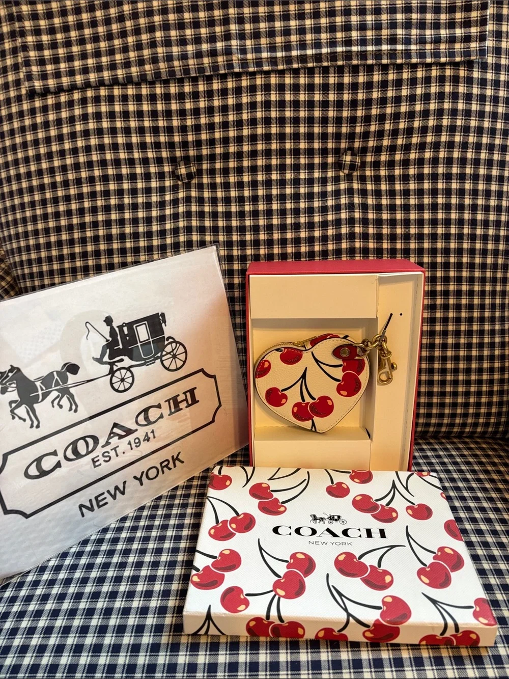 Coach Cherry Heart Keyring Wallet - Red, White, Gold